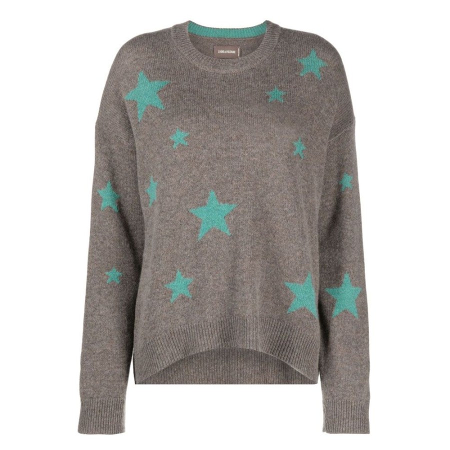 Dame ZADIG & VOLTAIRE Strik | Zadig & Voltaire - Markus Ws Star Sweater Taupe