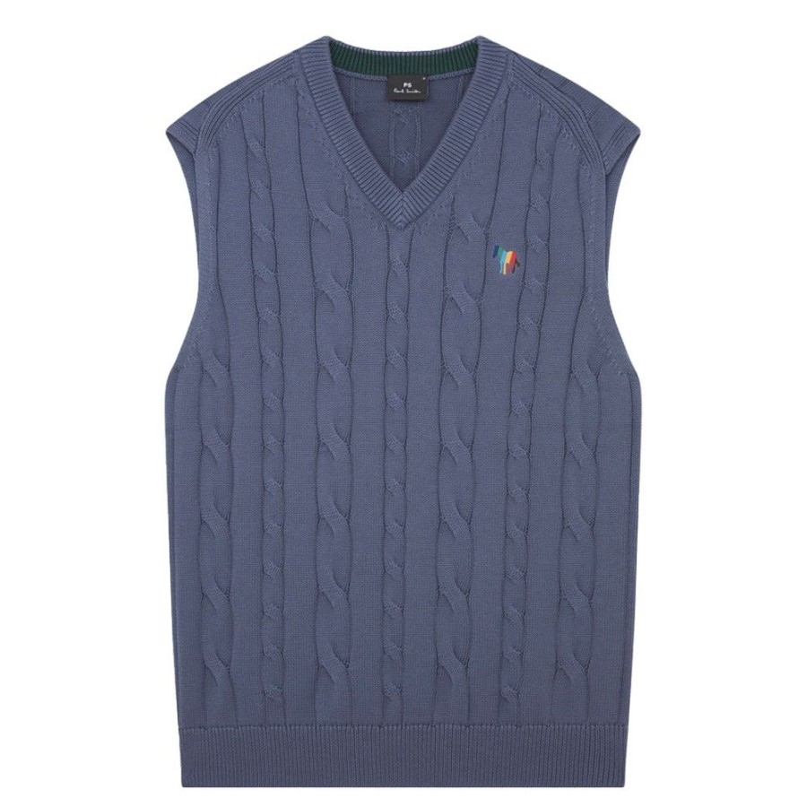 Herren Paul Smith Strik | Ps Paul Smith - Slipover Knit Vest Greyblue