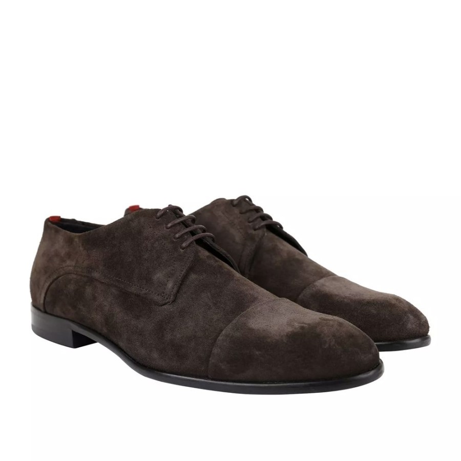 Herren BOSS Sko I Ruskind | Boss - Dressapp_Derb Suede Shoes Mork Brun