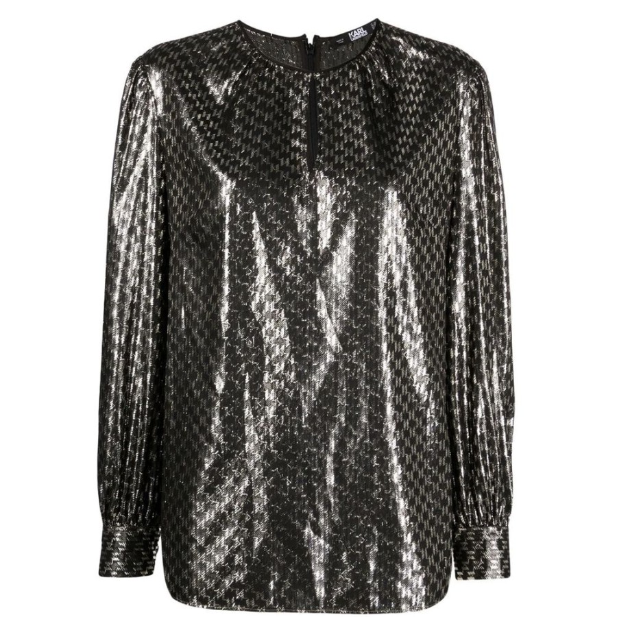 Dame Karl Lagerfeld Bluser | Karl Lagerfeld - Lurex Monogram Shirt Gold Multi