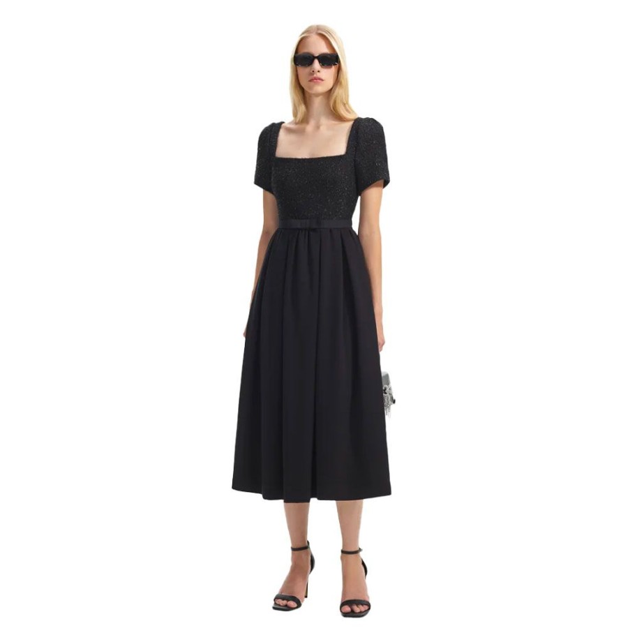 Dame Self-Portrait Kjoler | Self-Portrait - Boucle Midi Dress Sort