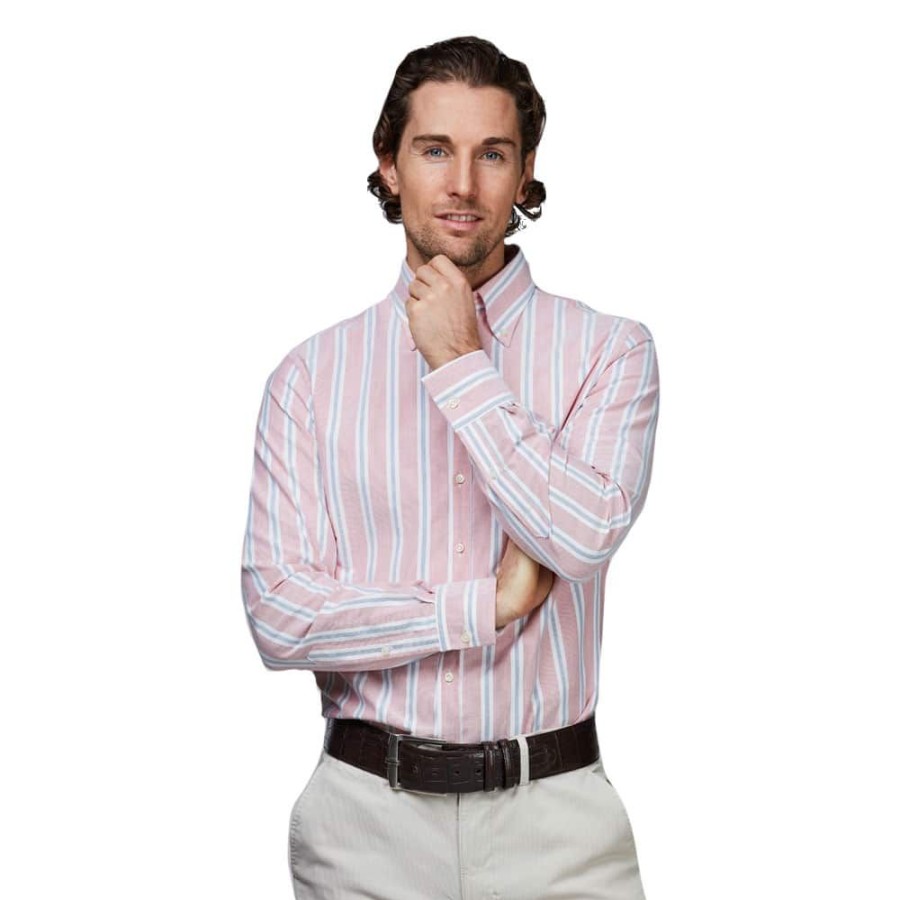 Herren Hansen&Jacob Skjorter | Hansen & Jacob - Spokane Stripe Shirt Lyserod Strib