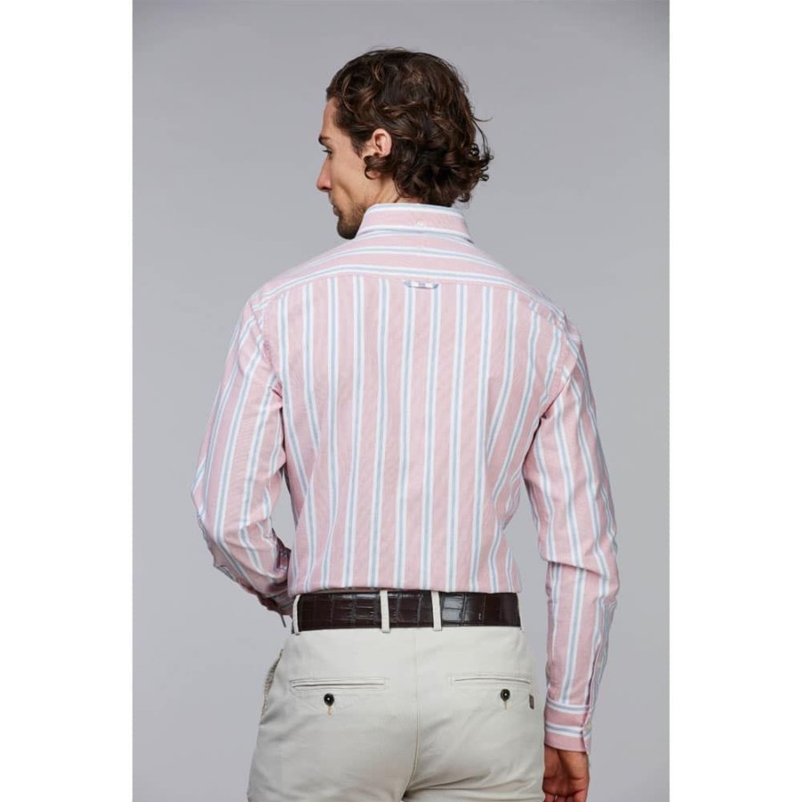 Herren Hansen&Jacob Skjorter | Hansen & Jacob - Spokane Stripe Shirt Lyserod Strib